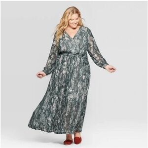 Ava & Viv Elegant Long Sleeve Patterned Dress
